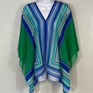 Ann Taylor Blue & Green Striped Poncho Caftan Top